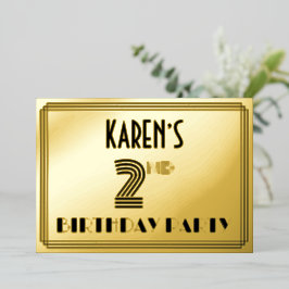 2回目の誕生日パーティー—アールデコスタイル「2」 & Name 箔招待状