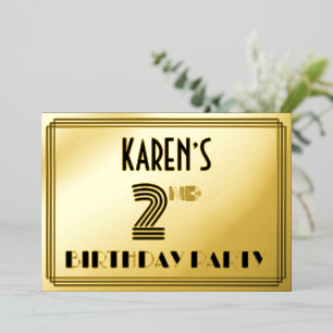 2回目の誕生日パーティー—アールデコスタイル「2」 & Name 箔招待状