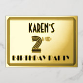 2回目の誕生日パーティー—アールデコスタイル「2」 & Name 箔招待状 (正面)