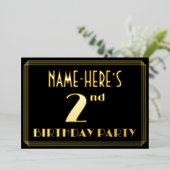 2回目の誕生日パーティー:アールデコルック「2」、名前つき 箔招待状 (立ち正面)