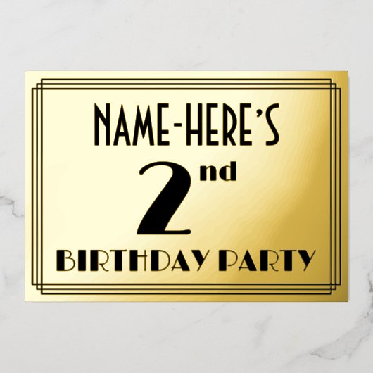 2回目の誕生日パーティー—アールデコ検索「2」 +名前 箔招待状 (正面)