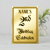 2回目の誕生日パーティー—エレガントスクリプト+名前をカスタムする 箔招待状 (立ち正面)