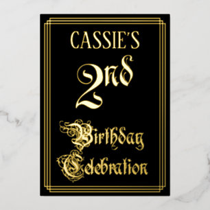 2回目の誕生日パーティー—ファンシースクリプトと名前をカスタムする 箔招待状