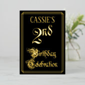 2回目の誕生日パーティー—ファンシースクリプトと名前をカスタムする 箔招待状 (立ち正面)