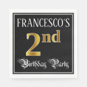 2回目の誕生日パーティー:ファンシースクリプト、フェイク金ゴールド・ルック スタンダードランチョンナプキン (正面)