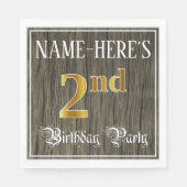 2回目の誕生日パーティー—フェイク金ゴールドとフェイク木の外観 スタンダードランチョンナプキン (正面)