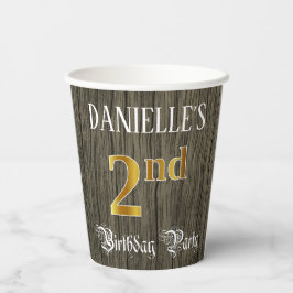 2回目の誕生日パーティー—フェイク金ゴールドとフェイク木の外観 紙コップ