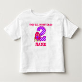 2回目の誕生日ピンクパーソナライズされたのモンスターTシャツ トドラーTシャツ (正面)