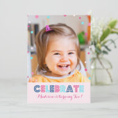 2回目の誕生日ピンクブルー紙吹雪フォト招待状 招待状 (スタンド正面)