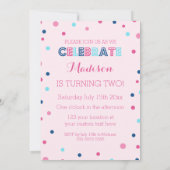 2回目の誕生日ピンクブルー紙吹雪フォト招待状 招待状 (裏面)