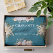 2回目の誕生日フォトコラージュティール(緑がかった色)ブルーイエローフラワー 薄葉紙 (ギフト)