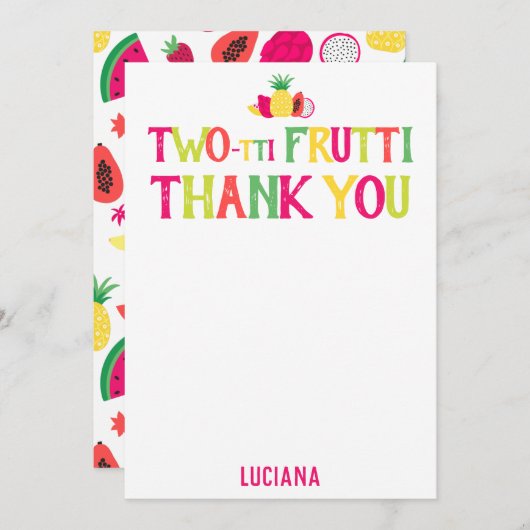 2回目の誕生日フルッティありがとうパーソナライズされた サンキューカード (正面/裏面)
