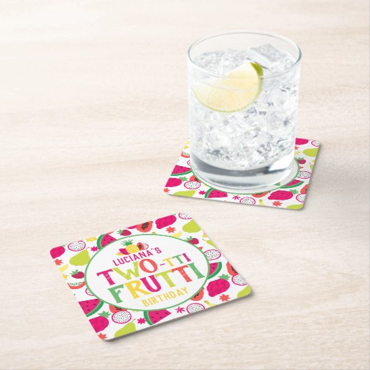 2回目の誕生日フルーツフルーツバースデーパーティー スクエアペーパーコースター (インサイチュ)