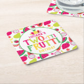2回目の誕生日フルーツフルーツバースデーパーティー スクエアペーパーコースター (アングル)