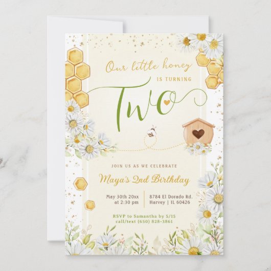 2回目の誕生日リトルハニースウィートビーガールの2番目 招待状 (正面)