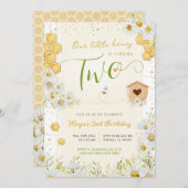 2回目の誕生日リトルハニースウィートビーガールの2番目 招待状 (正面/裏面)