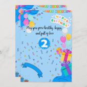 2回目の誕生日招待状 – かわいい&カスタマイズ可能なパーツ 招待状 (正面/裏面)