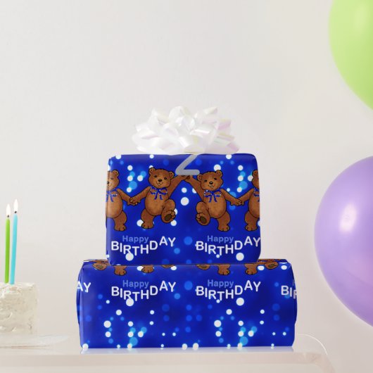 2回目の誕生日踊りテディベア ラッピングペーパー (パーティーギフト)