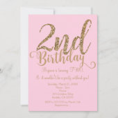 2回目の誕生日2ピンクと金ゴールドパーティー2招待状 招待状 (正面)
