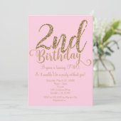 2回目の誕生日2ピンクと金ゴールドパーティー2招待状 招待状 (スタンド正面)
