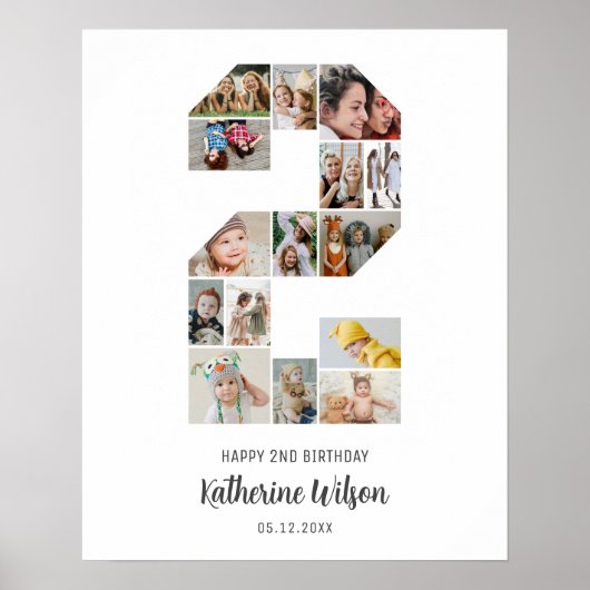 2回目の誕生日2フォトコラージュカスタム写真 ポスター (正面)