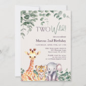 2回目の誕生日2ワイルドサファリジャングルウォーターカラー 招待状 (正面)
