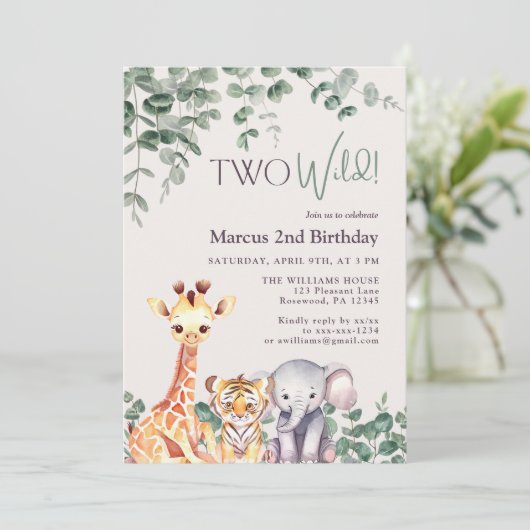 2回目の誕生日2ワイルドサファリジャングルウォーターカラー 招待状 (スタンド正面)