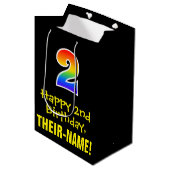 2回目の誕生日：おもしろいはっきりした, カラフル, Rainbow "2" ミディアムペーパーバッグ (正面アングル)