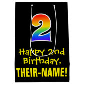 2回目の誕生日：おもしろいはっきりした, カラフル, Rainbow "2" ミディアムペーパーバッグ (裏面)