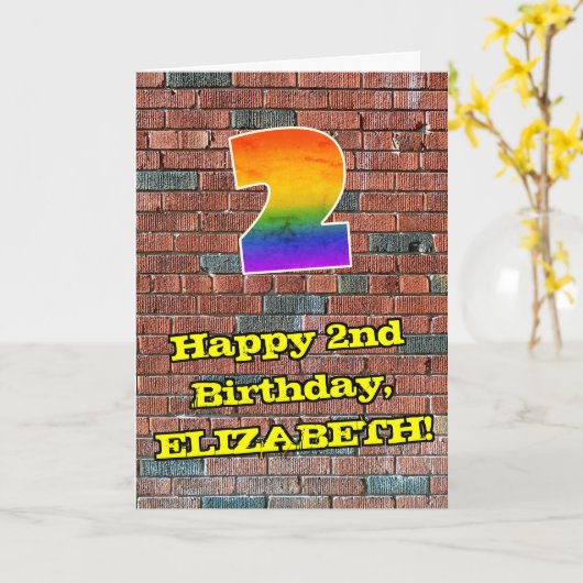 2回目の誕生日:おもしろいグラフィティインスパイアレインボー2 カード (黄色い花)