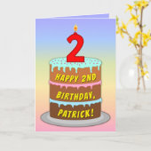 2回目の誕生日 – おもしろいケーキとキャンドル、名前をカスタムする付き カード (黄色い花)