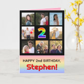 2回目の誕生日:おもしろいレインボー#,カスタム写真+名前 カード (黄色い花)