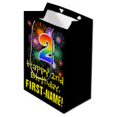 2回目の誕生日:おもしろい花火パターン+虹2 ミディアムペーパーバッグ (正面アングル)