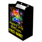 2回目の誕生日:おもしろい花火パターン+虹2 ミディアムペーパーバッグ (裏面アングル)