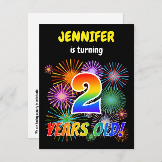 2回目の誕生日 – おもしろい花火, Rainbow Look "2" ポストカード (正面/裏面)
