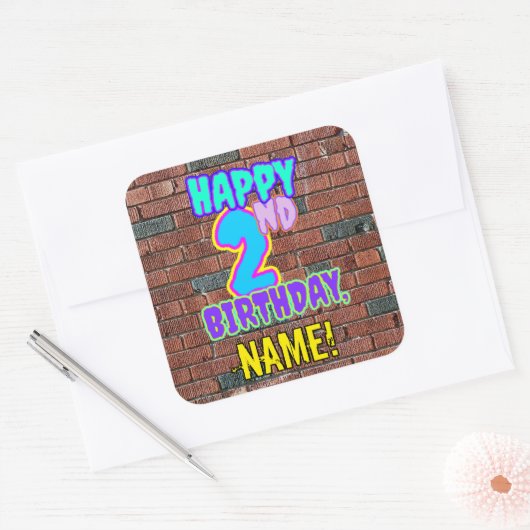 2回目の誕生日 – おもしろい、アーバングラフィティインスパイアルック スクエアシール (封筒)