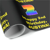 2回目の誕生日：おもしろい、カラフルレインボーインスパイア# 2 ラッピングペーパー (ロールコーナー)