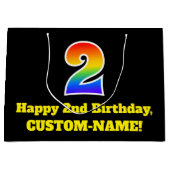 2回目の誕生日～おもしろい, カラフル, 鮮やか, Rainbow 2 ラージペーパーバッグ (正面)