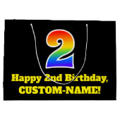 2回目の誕生日～おもしろい, カラフル, 鮮やか, Rainbow 2 ラージペーパーバッグ (裏面)