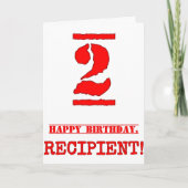 2回目の誕生日：おもしろい、赤ゴムスタンプルックインスパイアス カード (正面)