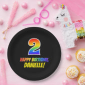 2回目の誕生日:はっきりした,おもしろい,シンプル虹, Rainbow 2 ペーパープレート (パーティー)