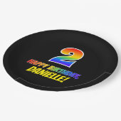 2回目の誕生日:はっきりした,おもしろい,シンプル虹, Rainbow 2 ペーパープレート (アングル)