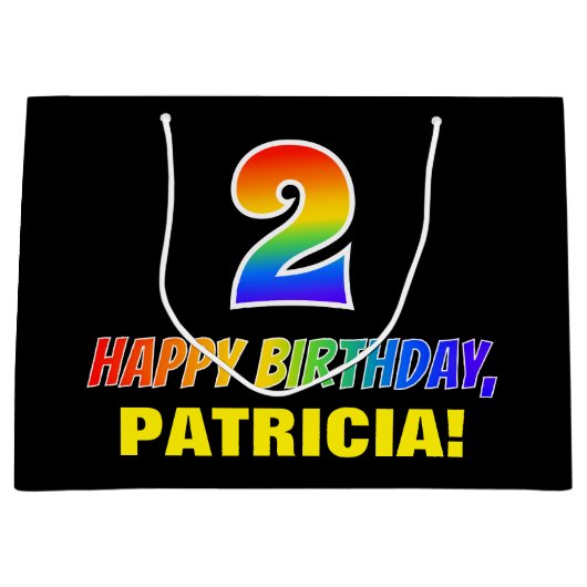 2回目の誕生日：はっきりした,おもしろい,シンプル虹， Rainbow 2 ラージペーパーバッグ (正面)