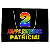 2回目の誕生日：はっきりした,おもしろい,シンプル虹， Rainbow 2 ラージペーパーバッグ (裏面)