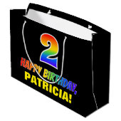 2回目の誕生日：はっきりした,おもしろい,シンプル虹， Rainbow 2 ラージペーパーバッグ (裏面アングル)