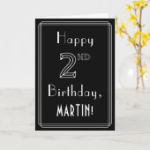 2回目の誕生日:アールデコスタイル番号2および名前をカスタムする カード (黄色い花)