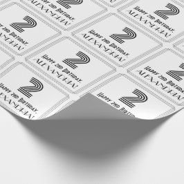 2回目の誕生日：インスパイアアールデコスタイル「2」 +名前 ラッピングペーパー