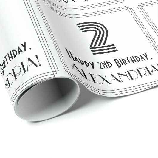 2回目の誕生日:インスパイアアールデコスタイル「2」 +名前 ラッピングペーパー (ロールコーナー)