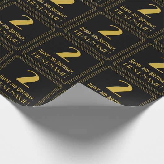 2回目の誕生日～インスパイアアールデコルック"2"，名前 ラッピングペーパー (角)
