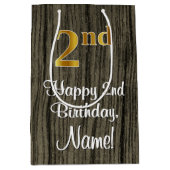 2回目の誕生日：エレガントフェイク金ゴールドルック#,フェイク Wood ミディアムペーパーバッグ (正面)